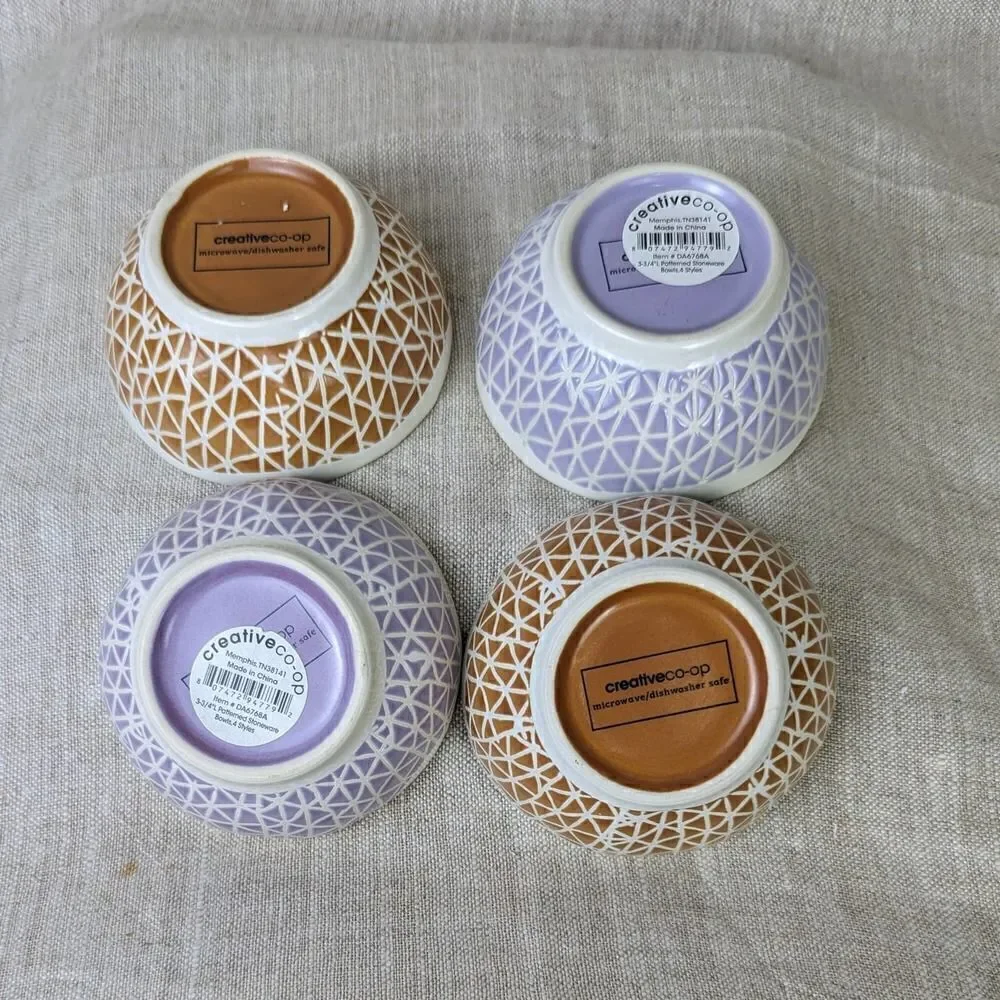 Creative Co-Op Patterned Stoneware Bowls Purple and Brown Set of 4